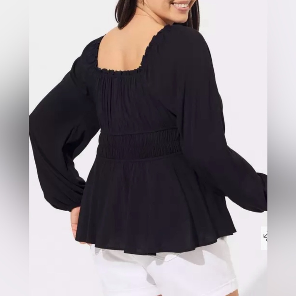 Torrid Black Rayon Slub Waist Detail Blouson Sleeve Blouse NWT Size 3X - Picture 3 of 11